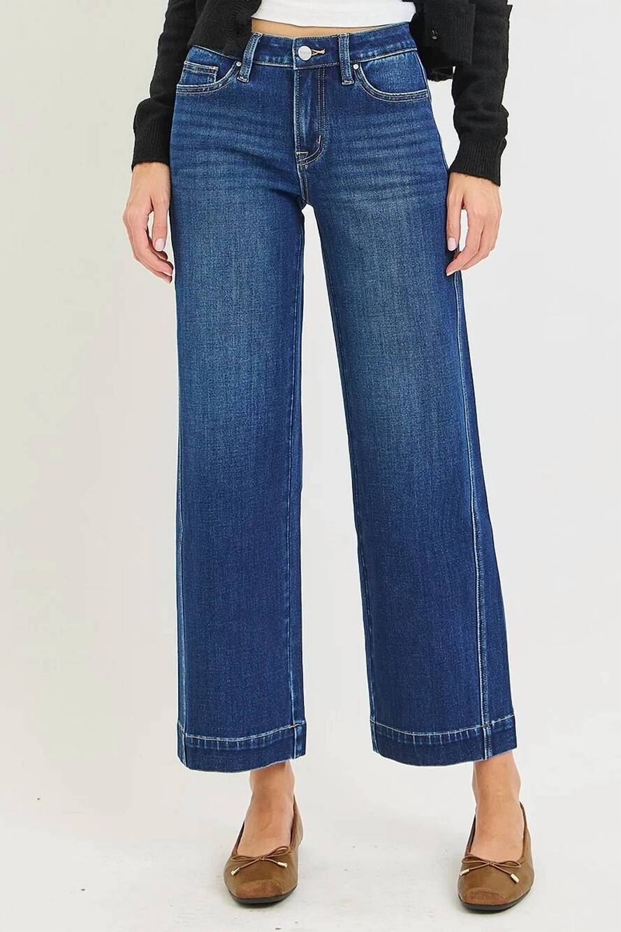NEW RISEN mid rise ankle wide leg jeans in blue
